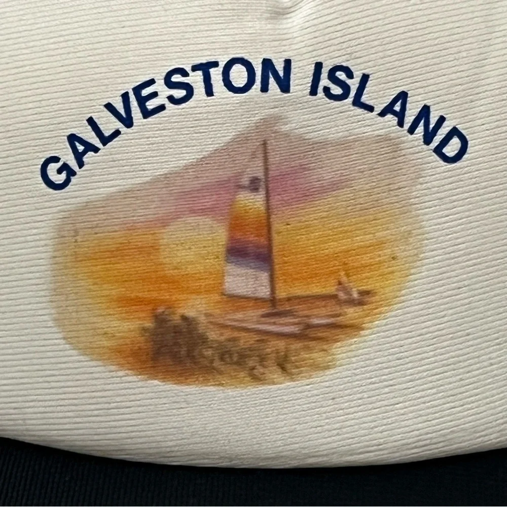 Galveston Island Art on Black & White Adjustable Snap Back Trucker Hat